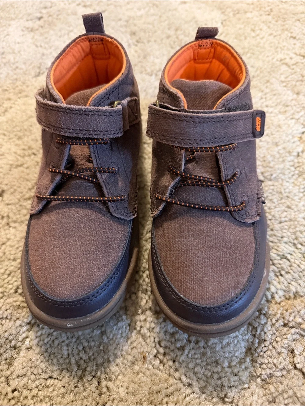 Stride Rite Brown Suede Kids High-Top Boots with Orange Lining
